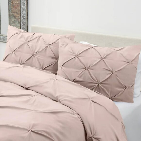 Nestl Pinch Pleat 3-piece Duvet Cover Set Full Size Blush Pink Color New - Picture 3 of 7